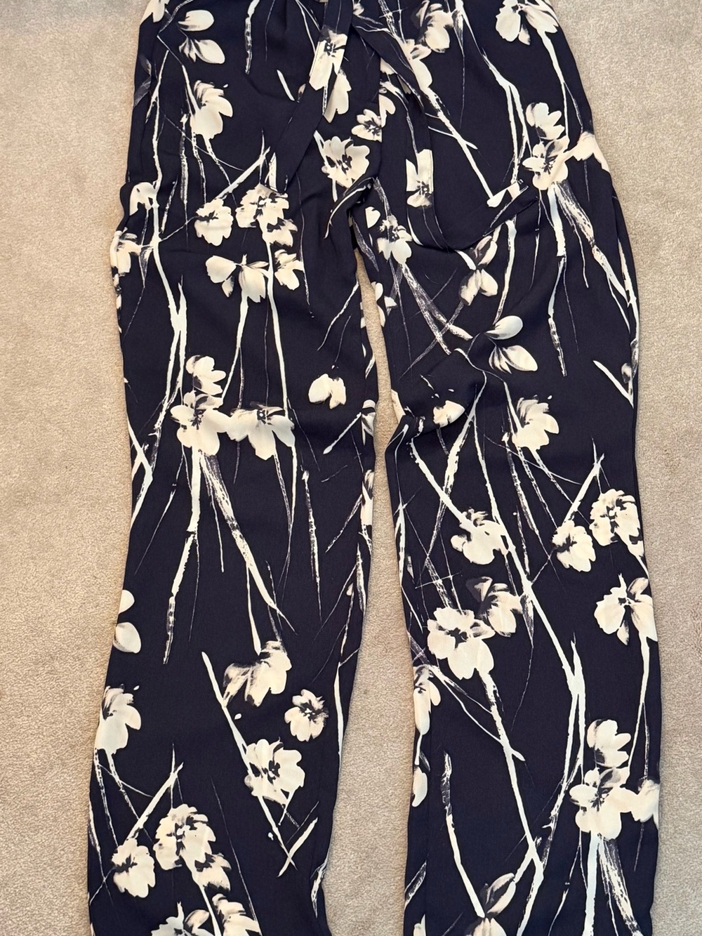 Zara Black Wide-Leg Floral Jumpsuit Pants with Cream Print
